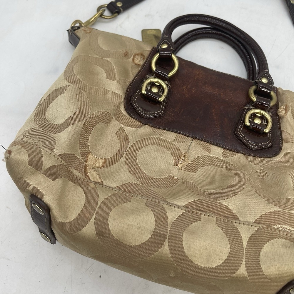 Coach Ashley Metallic Signature Carryall Logo Womens Brown Tan Leather Canvas - Picture 9 of 14